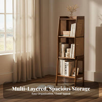 Japanese design Multi-Tier Rattan Cabinet Floor-Standing Rattan Accent Shelving Unit Open-Shelf design shelving unit Boho Inspired Design for Book Lovers, Students, Homeowners, Living Room, Home Office, Bedroom, Entryway
