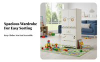 Large Capacity Wheeled kids' wardrobe Rounded Corners Storage Cabinet Cute creature Design Chest of Drawers Lockable Top Drawer for Children, Toddlers, Infants, Nursery, Bedroom, Playroom, Living Room