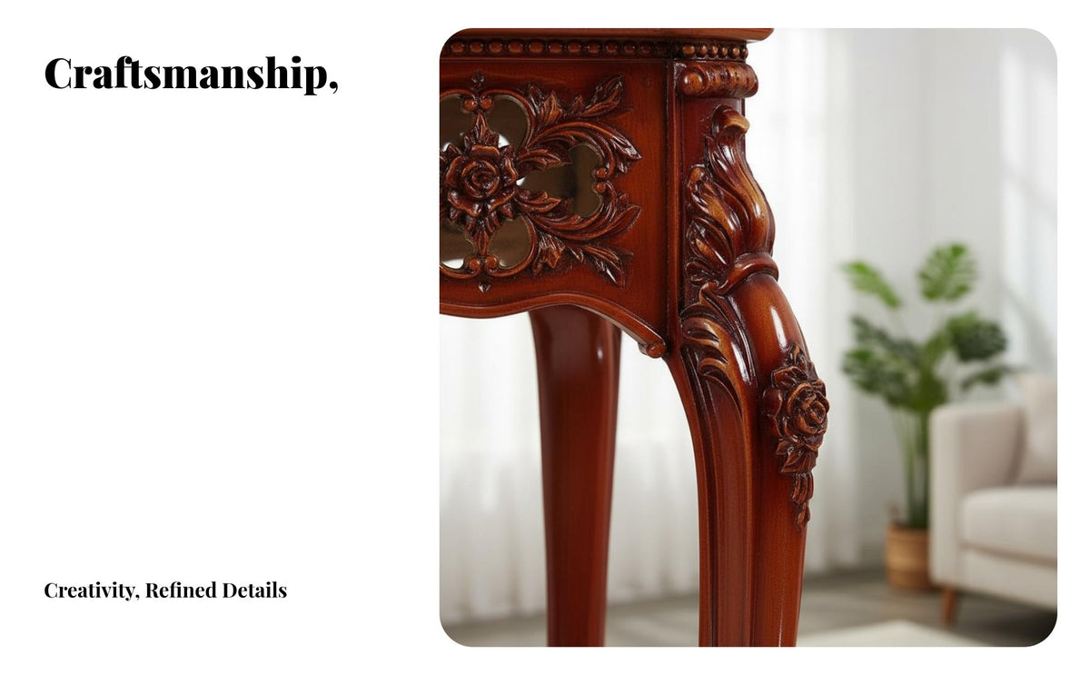 Retro Design French Design Corner Table Formaldehyde-Safe Vintage Pedestal Stand Shabby Chic Ornate Flower Pot Holder High-Gloss Finish for Indoor, Living Room, Entryway