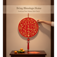 Chinese Blessing Character Wall Hanging Decor with Tassel for Living Room TV Background