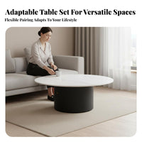 2 Pieces Modern Minimalist design Round Nesting Table Set Space Saving High-Low Nesting pair abrasion Resistant Top Living Room Furniture Easy to Clean for Apartment Dwellers, Renters, Homeowners, Small Spaces, Lounge Area