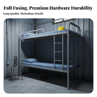 Stable Structure Steel Frame Bunk Bed Space Saving Metal Bunk Bed Full-Length Guardrail Dormitory Furniture Anti-Slip Ladder for Students, Roommates, Dorm Room, Construction Site Barracks, Bedroom