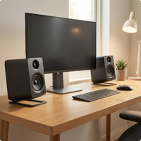2 Pieces Desktop Speaker Stand Compact Speaker Stand with Vibration Pads Sleek for Audiophiles, Desk