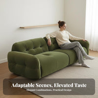 Curved Teddy Fabric Sofa French Cream aesthetic Living Room Furniture billowyLike Appearance Upholstered Couch for Homeowners, Families, Studio, Bedroom