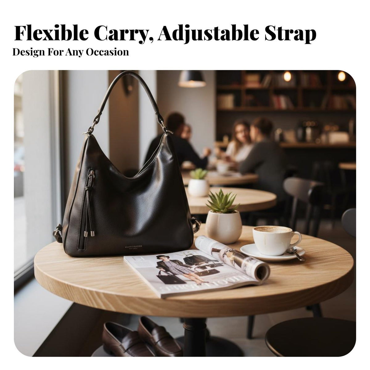 Versatile Design Large PU Leather Tote Adjustable Strap Multi-Way Carry Bag Lightweight for Students, Shopping, Commuting, Travel