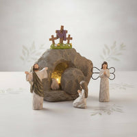 Hand-Painted Empty Tomb Decoration Set Light-Up Jesus Resurrection Scene Set LED Illuminated He Is Risen Decoration Resin Craftsmanship for Christians, Living Room, Church