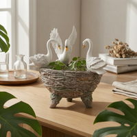 Swan Garden Sculpture Planter Textured Swan-Shaped Planter Hand-Painted Home Decor for Courtyard