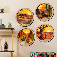 4 Pieces Wooden Hanging Decorations Round Circular Wooden Plaques Backed Wood Wall Decor for Living Room, Bedroom, Entryway