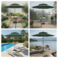 Patio Umbrella with Base with Lumber-Grain Look-Grain Crank Patio Umbrella Double-Tier for Backyard, Poolside