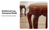 Vintage Design Carved Leg Vanity Seat Multi-Functional Carved Leg Padded Stool Anti-Slip Feet Music Bench Rounded Corners for Piano Players, Musicians, Homeowners, Dressing Room, Bedroom, Home, Entryway