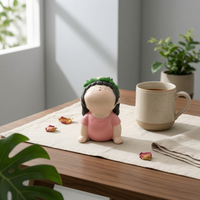 Stretching Silhouette Figurine Pink Outfit Cartoon Stretching Figurine Compact Home Decoration