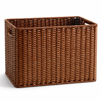 Woven Storage Baskets, Rectangular Wicker Basket with Cut-Out Handles, Tan Synthetic Rattan for Living Room & Cupboard Organiser