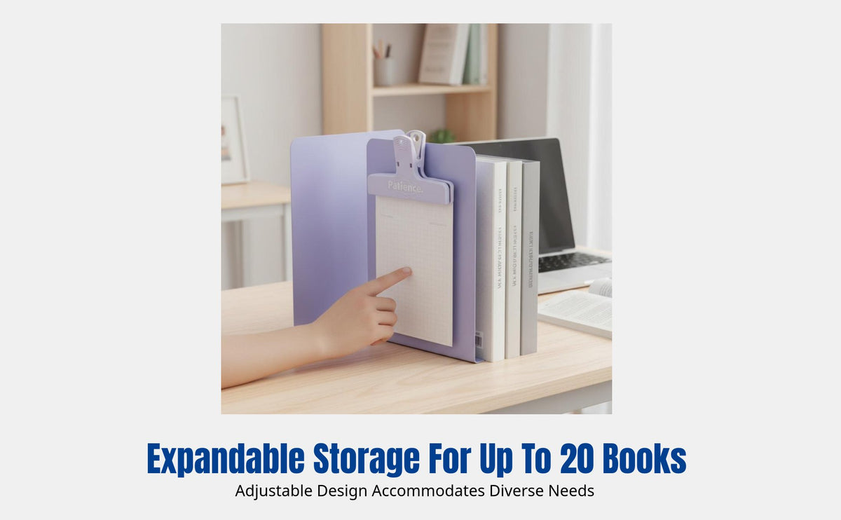Metal Bookend, Book Holder, Book Stand, Large Adjustable Desktop Organizer, Minimalist Thick Design for Students, Office, Home