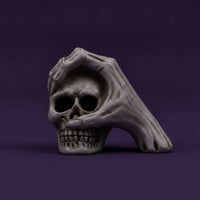 Cranium with Spectral Hand Halloween Cranium Ornament Small Decorations for Goths, Party Hosts, Spooky House, Office Desk