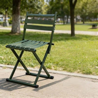 Cylindrical Legs Foldable Backrest Stool Compact Woven Strap Stool