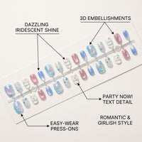 Rhinestone False Nails with, Short Square Artificial for Teens, Glue for Party Special Occasion