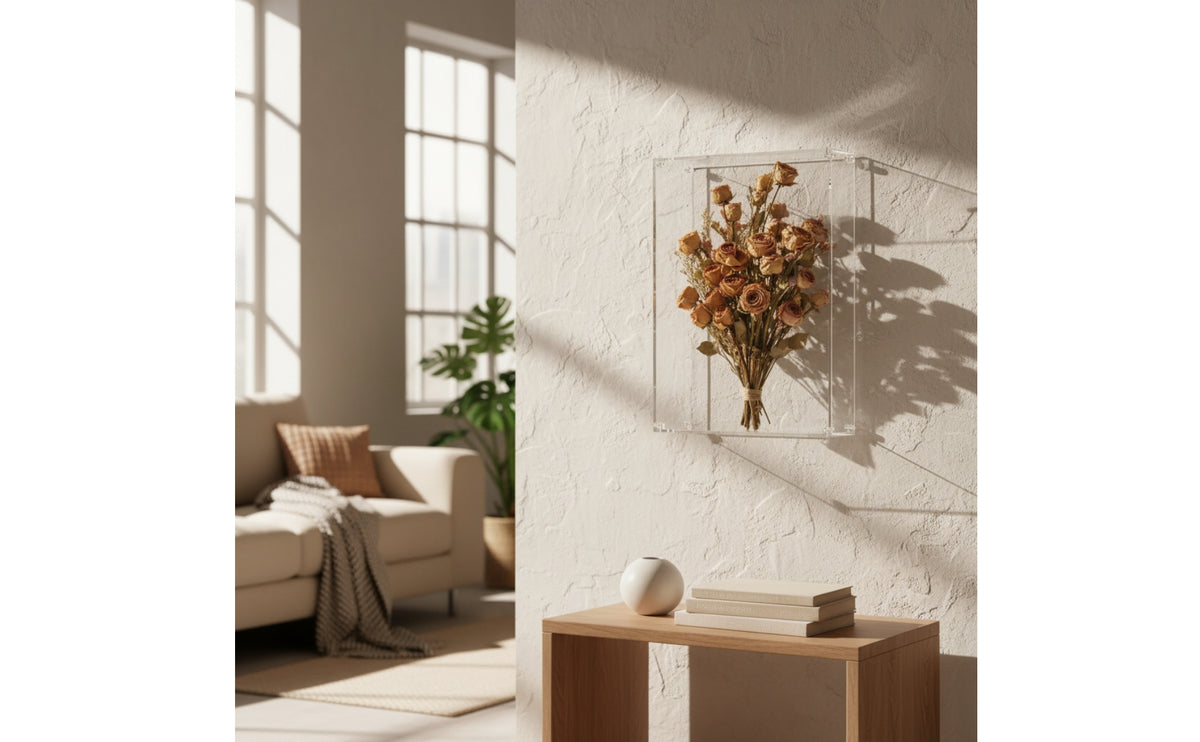Acrylic Shadow Box Easy to Assemble Acrylic Display Box Decorative Wall Mount Display Case for Dried Flowers, Memorial Arrangements