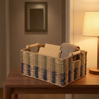 Woven Paper Rope Storage Basket Handmade Storage Basket with Handles Sturdy for Countertop, Kitchen