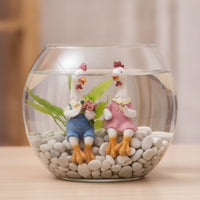Farmhouse Chicken Couple Statues Seated Chicken Figurines with Overalls Cute Lawn Ornament Weather-Resistant for Gardeners, Balcony, Planter