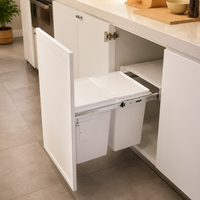Trash Bin, Sorting, Drawer Type, Set of 2 x10L, Under Sink Storage, With Slide Rails, Plastic, White