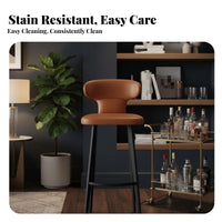 Light Luxury Design Upholstered Stool with Backrest Comfortable Bar Chair Built-in Footrest Seating Furniture Textured Upholstery for Homeowners, Cafe Owners, Adults, Kitchen Island, Dining Room, Restaurant, Lounge
