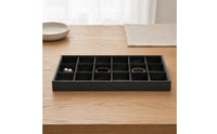 Raised Edge Black PU Leather Jewelry Display Tray Shallow Design Black Jewelry Display Tray Space Saving Easy to Clean