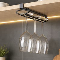Wine Glass Holder, Hanging Glass Holder, Glass Holder Under Cabinet, 31cm, Matte, Drill-Free, Modern, Space-Saving