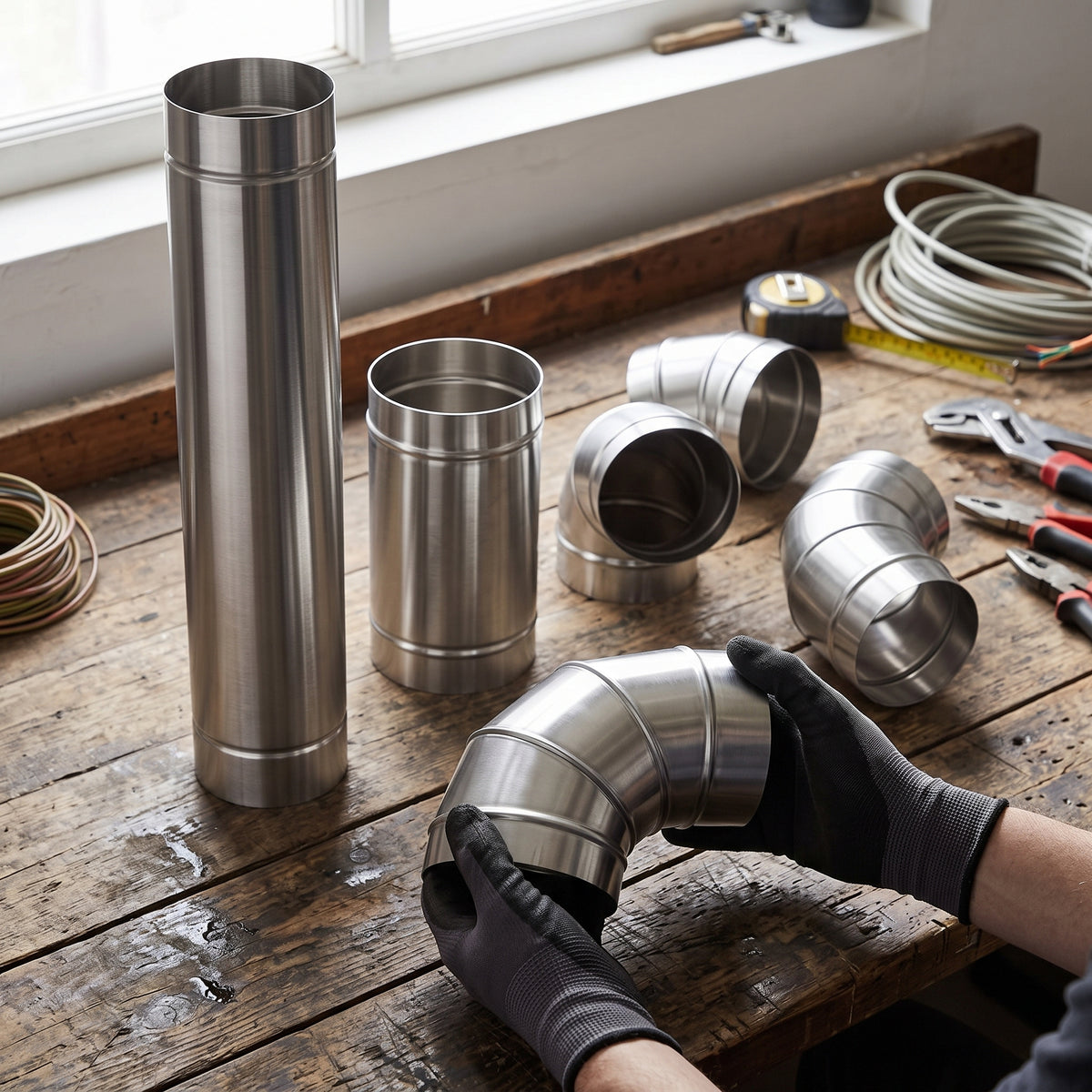 304 Stainless Steel Chimney Flue Pipe for Wood Stoves and Heating Furnaces, 0.6mm Thick