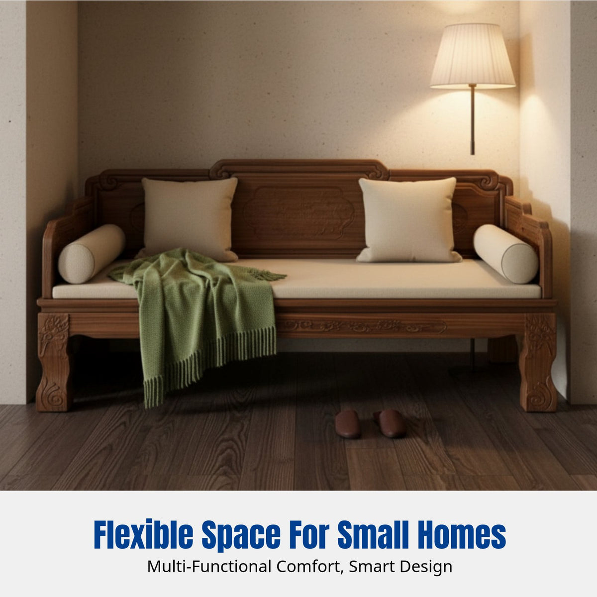 Hardwood Luohan Bed, Modern Chinese Sofa, Small Apartment Chaise Lounge, Antique Meditation Daybed Set