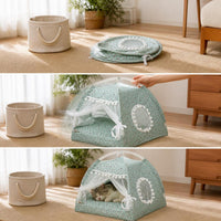 Summer Pet Tent Bed with Cooling Mat for Cats and Small Dogs, Foldable Mosquito-Proof Pet Sleeping Nest