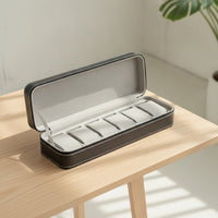 Watch Case with 6 Slots PU Leather Zippered Watch Organizer Lightweight for Journeyers