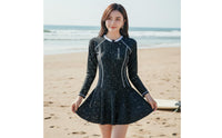 Long Sleeve Aquatic Dress Slimming Design Long Sleeve Single Piece Swimsuit Skirted Protective Swimwear Quick-Drying Full