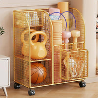 Metal Home Gym Storage Trolley Grid-styleGrid Fitness Equipment Organizer Arched Side Panels Exercise Gear Rack Two Shelf Levels