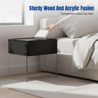 Italian Minimalist Bedside Table, Modern Nordic Nightstand, Creative Bedroom Storage Cabinet, Glass Top