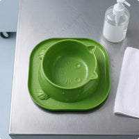 Glossy Feline-Face Bowl Rounded Corners Square Feline Bowl Paw Details Pet Dish