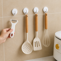 White Wall Hooks, Removable Sticky Utility Hooks, 6 Pack Towel Hook for Kitchens & Bathrooms, No Tools for Renters
