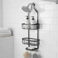 Over the Shower Fixture Organizer With Hooks over the Shower Fixture Rack Rust Resistant Metal Washroom Shelf for Renters, Students, Apartment