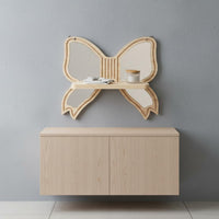 Decorative Butterfly Mirror Shelf Wood Finish Mirror Wall Decor Shelf Space Saving for Bedroom, Entryway