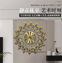 Metal Peacock Wall Clock with Starry Sky Design, Silent Sweep Movement