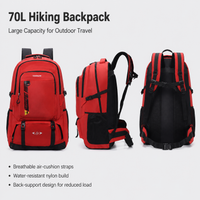 70L Hiking Backpack Rucksack Air Mesh Breathable Unisex Nylon Water Resistant