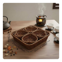 4 Compartment Snack Serving Platter Easy to Clean Woven Serving Tray with Dividers Water-Resistant-Resistant Dried Fruit and Nut Tray for Party
