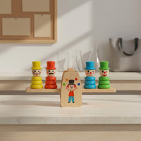 Develops Hand-Eye Coordination Wooden Clown Balance Scale Early Learning Clown Stacking Rings Toy Parent-Child Interaction Seesaw Balance Stacking Toy for Preschoolers, Toddlers
