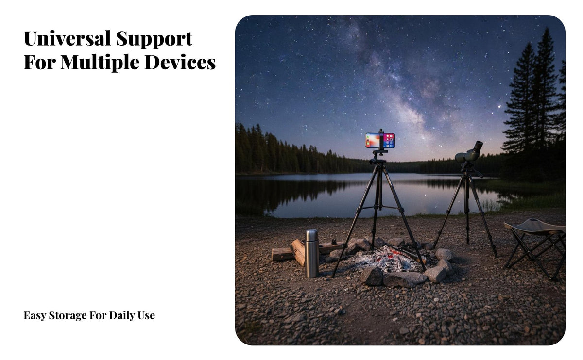 Portable Camera Tripod 3-Way Pan Head Phone Tripod Multi-Device Support Live Broadcasting Stand Lightweight for Photographers, Content Creators, Outdoor, Footage Recording, Travel, Workshop