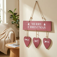 Easy to Hang Christmas Wall Sign Romantic Hanging Plaque with Hearts Warm Wooden Heart Sign Rustic for Homeowners