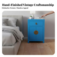 Modern Chinese Design Distressed cream 2-Drawer End Table Handmade Nightstand Vintage aesthetic Bedside Cabinet Fully Assembled for residents, Adults, Living Room, Hallway, Office