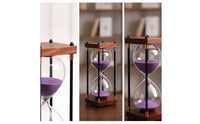Decorative Glass Hourglass with Wooden Base Vintage-Inspired Tabletop Hourglass Timer Elegant Retro Sand Glass Antique for Students, Readers, Desk, Office, Bookshelf