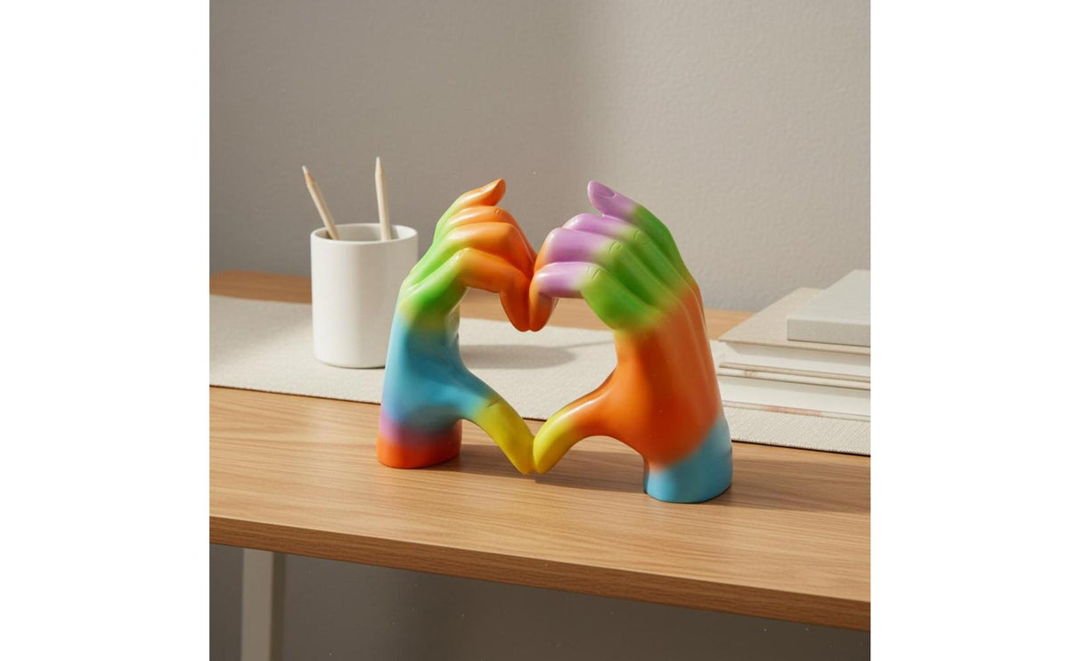 Rainbow Love Gesture Sculpture Handmade Style Affectionate Hands Ornament Warm and Charming Love & Palm Decor for Couples, Desk, Study Room