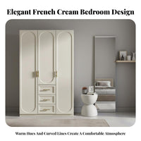 French Design Armoire Light Elegant Design Armoire with Doors and Shelves Golden Alloy Handles Standing Wardrobe Closet for Homeowners, Adults, Home