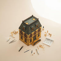 1/72 Scale Traditional Eastern European House Model Cut Wood Two-Story House Model Paintable Diorama Building for Hobbyists