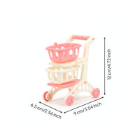 Two-Tier Toy Shopping Cart with Removable Basket Plastic Miniature Shopping Cart Safe Grocery Playset Interactive for Children